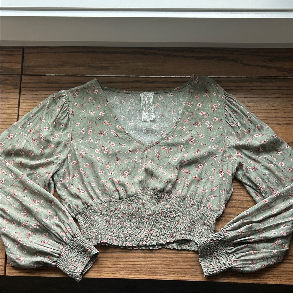 Floral Green Smocked Women's Crop Top